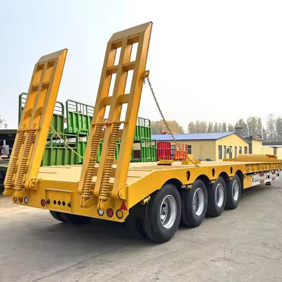 Heavy Duty 2 Lines 4 Axles 2x40T Semi Trailer Suspensi kaku Lowbed