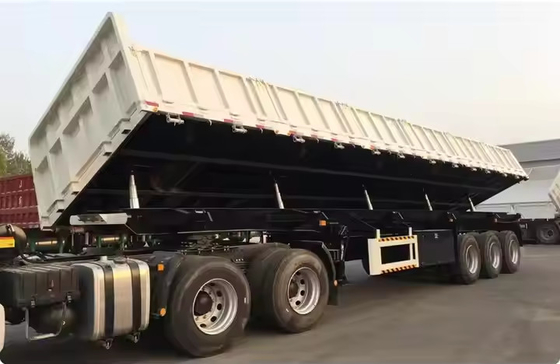 Penundaan Mekanis Muatan 70T Sisi Unloaded Tri-axle Tipper Trailer