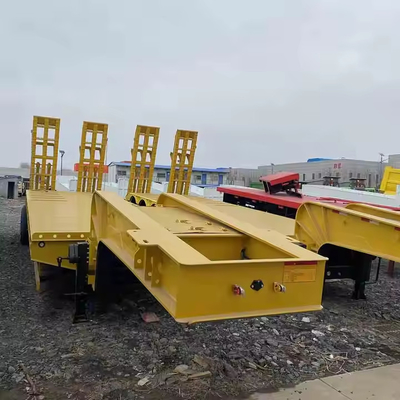 Heavy Duty 8 Axle Lowboy Lowbed Trailer Transport Mesin Berat Semi Trailer Baja dengan Tangga Hidraulik