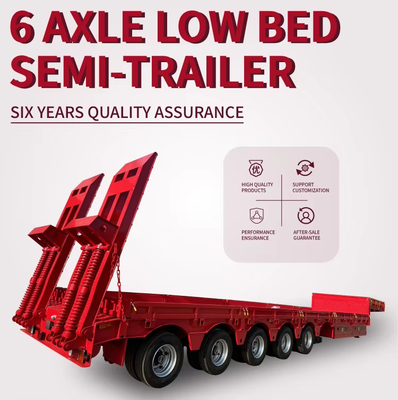 60T Lowbed Lowbed Semi-Trailer dengan Ramp Hydraulic 5/6 Axle Step Frame Lowbed Trailer Trucks