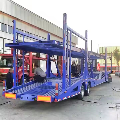 CIMC Heavy Duty 3 Axles Mobil Transportasi Semi Truk Trailer Mobil Pengangkut Trailer FUHUA Axles Steel 35000 Kg 10R22.5