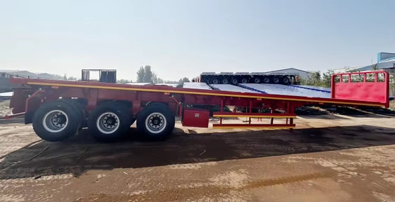 China 3 Axle 20ft 40ft Container Trailer Cargo Flat Bed Flatbed Semi Trailer Dengan Kontainer Lock